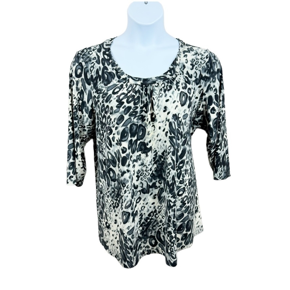 Susan Graver Black and Tan/Cream Animal Print Top Size 1X